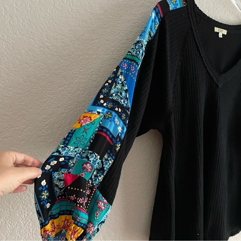 KORI Wunderlust Long sleeve Waffle Thermal Boho Top Large - Picture 8 of 12